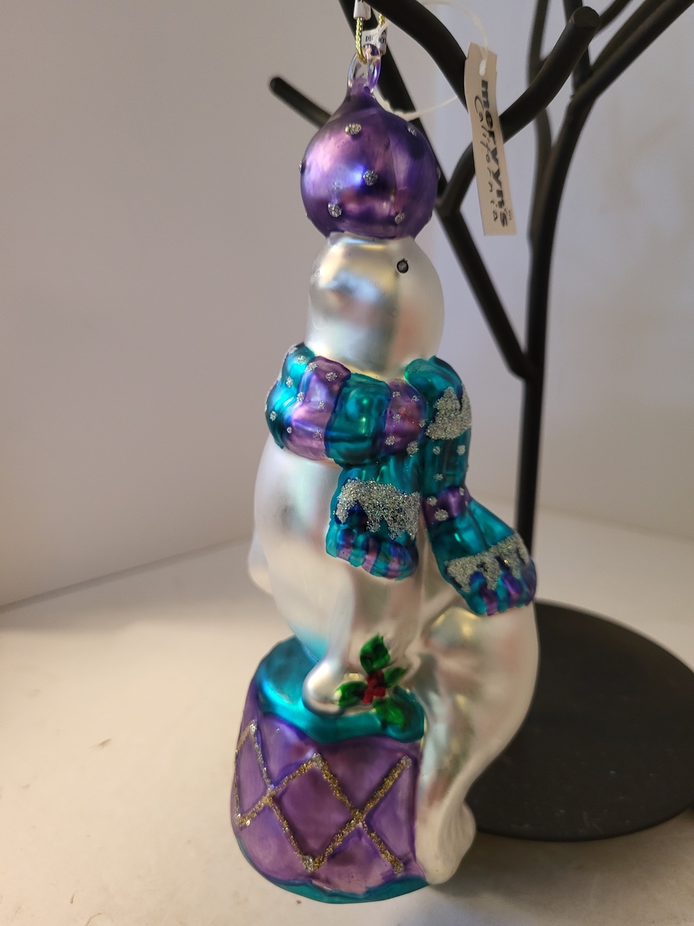 1990s Mervyns California Blown Glass Circus Seal Christmas Ornament NWT 7"